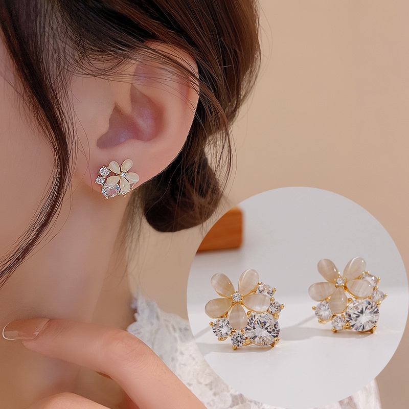 Bông Tai Đính Đá Opal Thời Trang Hàn Quốc Cho Nữ