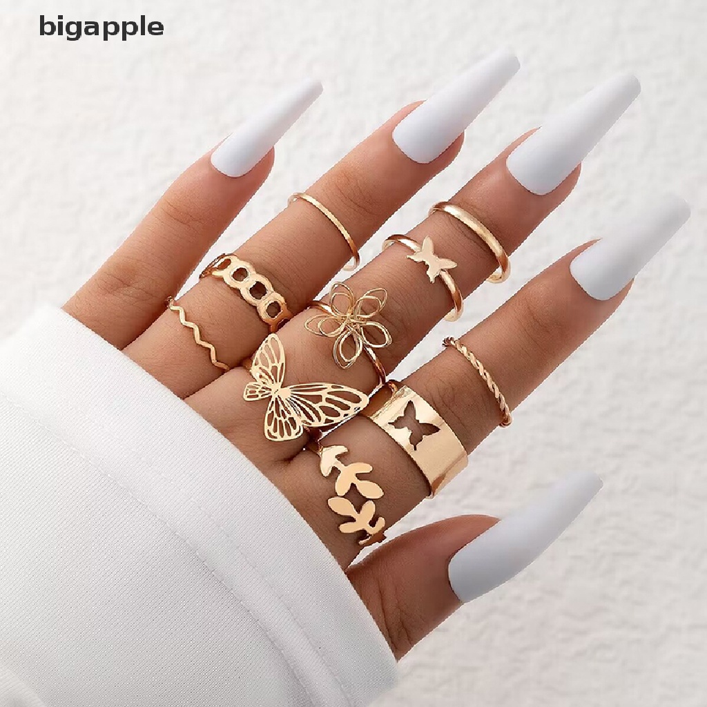 Bigapple Bộ Nhẫn Bướm / Bông Hoa / Lá Xoắn Hình Học Đơn Giản RDG