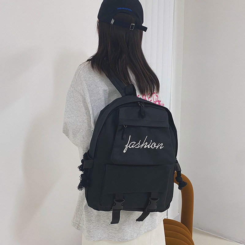 Ba Lô Đi Học / Du Lịch Màu Đen Sức Chứa Lớn Phong Cách Hàn Quốc Cho Nam Và Nữ