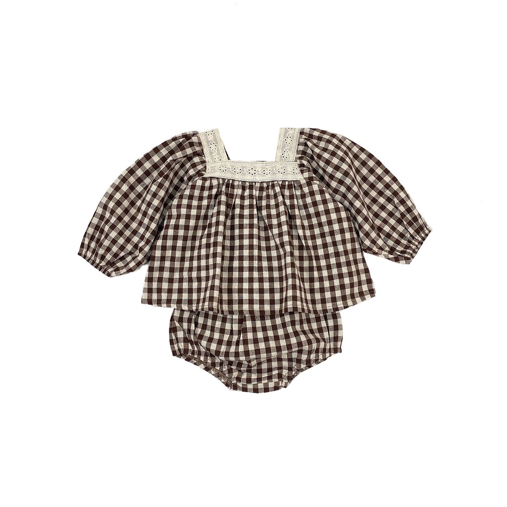 Set Áo Sơ Mi Tay Ngắn Kẻ Sọc Caro &amp; Quần Short Cho Bé 0-2 Tuổi