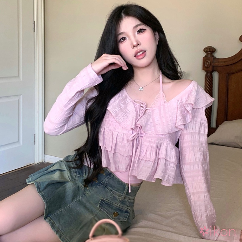 Áo Croptop Hai Dây Nhún Bèo Ngọt Ngào Nữ Tính