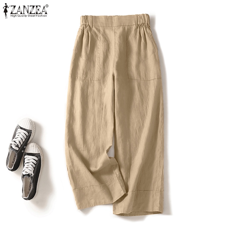 Quần dài ZANZEA lưng thun ống rộng thời trang dành cho nữ