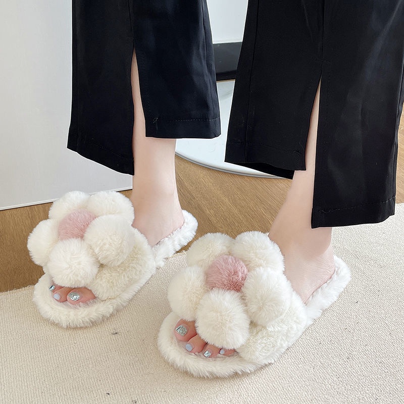 Dép Bông Cotton Đế Dày Chống Trượt Họa Tiết Hoa Hoạt Hình Dễ Thương Dành Cho Nữ
