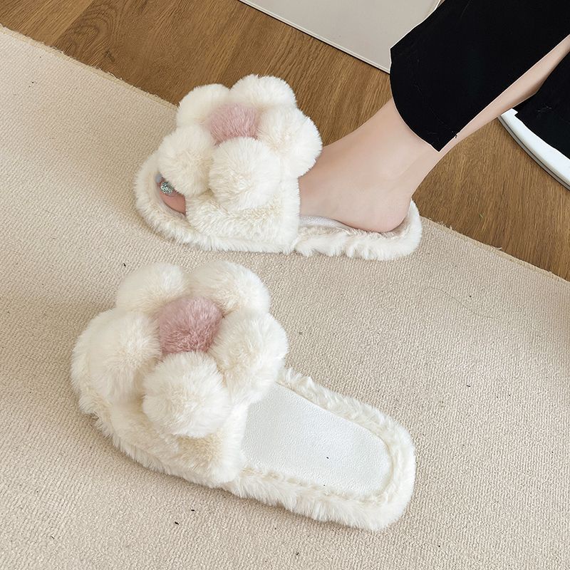 Dép Bông Cotton Đế Dày Chống Trượt Họa Tiết Hoa Hoạt Hình Dễ Thương Dành Cho Nữ