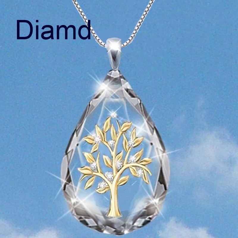 Vòng cổ Mạ Vàng 18K Phối Mặt Hình Cây Đính Đá Thời Trang Cho Nữ