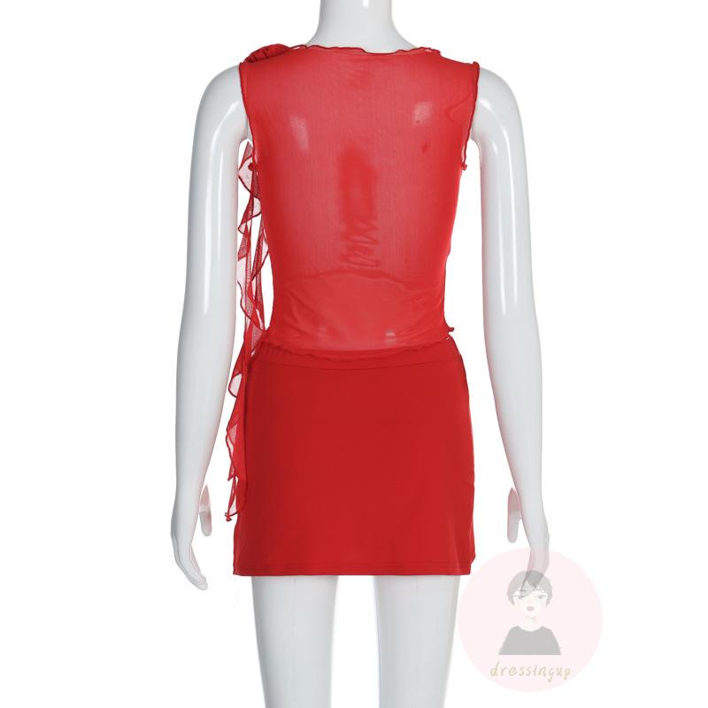 Set Áo Cổ Thuyền Không Tay 2 Dây + Chân Váy Ngắn Màu Sắc Đơn Giản Cho Nữ