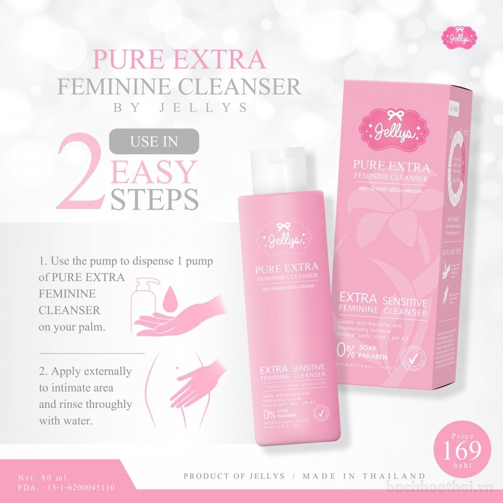 Dung dịch vệ sinh Jellys Pure Extra Feminine Cleanser (Thái Lan)