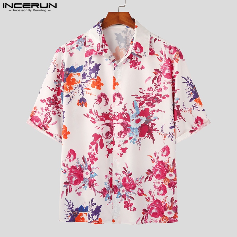 INCERUN Áo Sơ Mi Ngắn Tay Họa Tiết Thổ Cẩm Phong Cách baroque Cho Nam