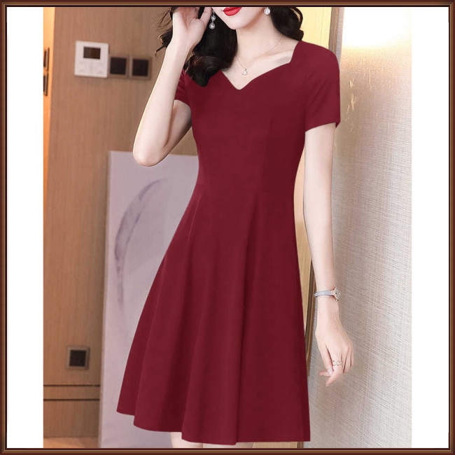 Đầm Tay Ngắn Cổ Chữ V Màu Trơn Dáng Ôm Thời Trang Dành Cho Nữ