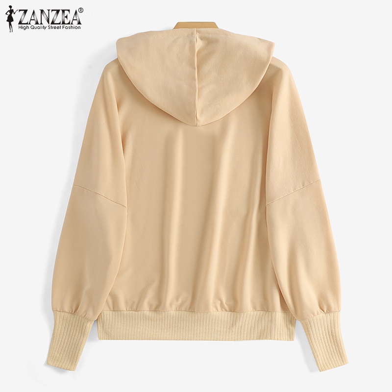 Zanzea Áo Hoodie Lửng Dài Tay Phối Màu Thời Trang Cho Nữ