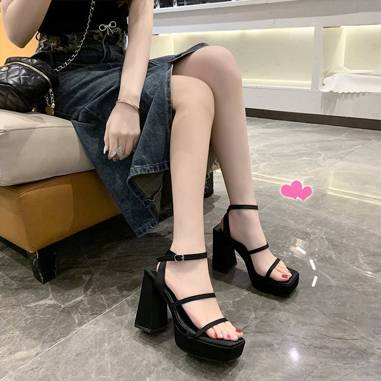 Sandal Cao Gót 8cm Hở Ngón Mũi Vuông Bằng Cao Su PU Phong Cách Hàn Quốc Thời Trang Mùa Hè Hàng Mới 2023