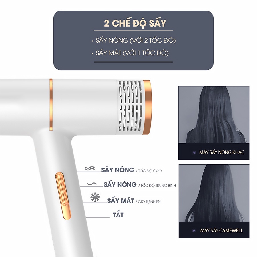 Máy sấy tóc chữ T nóng lạnh, máy sấy 2 chiều công suất cao, máy sấy tóc anion khô nhanh, bảo vệ tóc