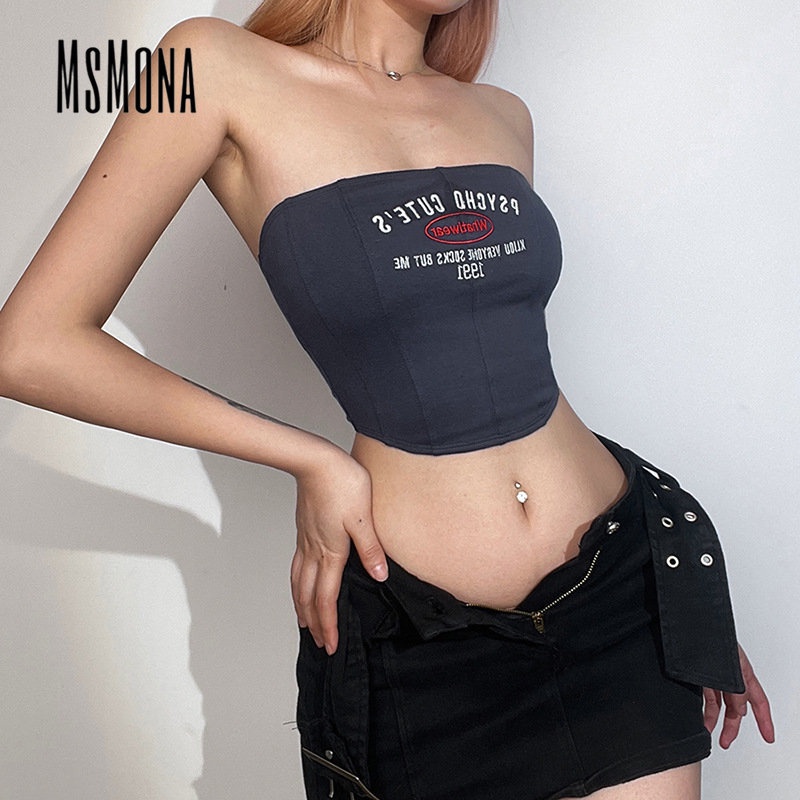 Áo Ống Mỏng Vừa Vặn Hở Vai In Chữ Thời Trang 2023 Cho Nữ
