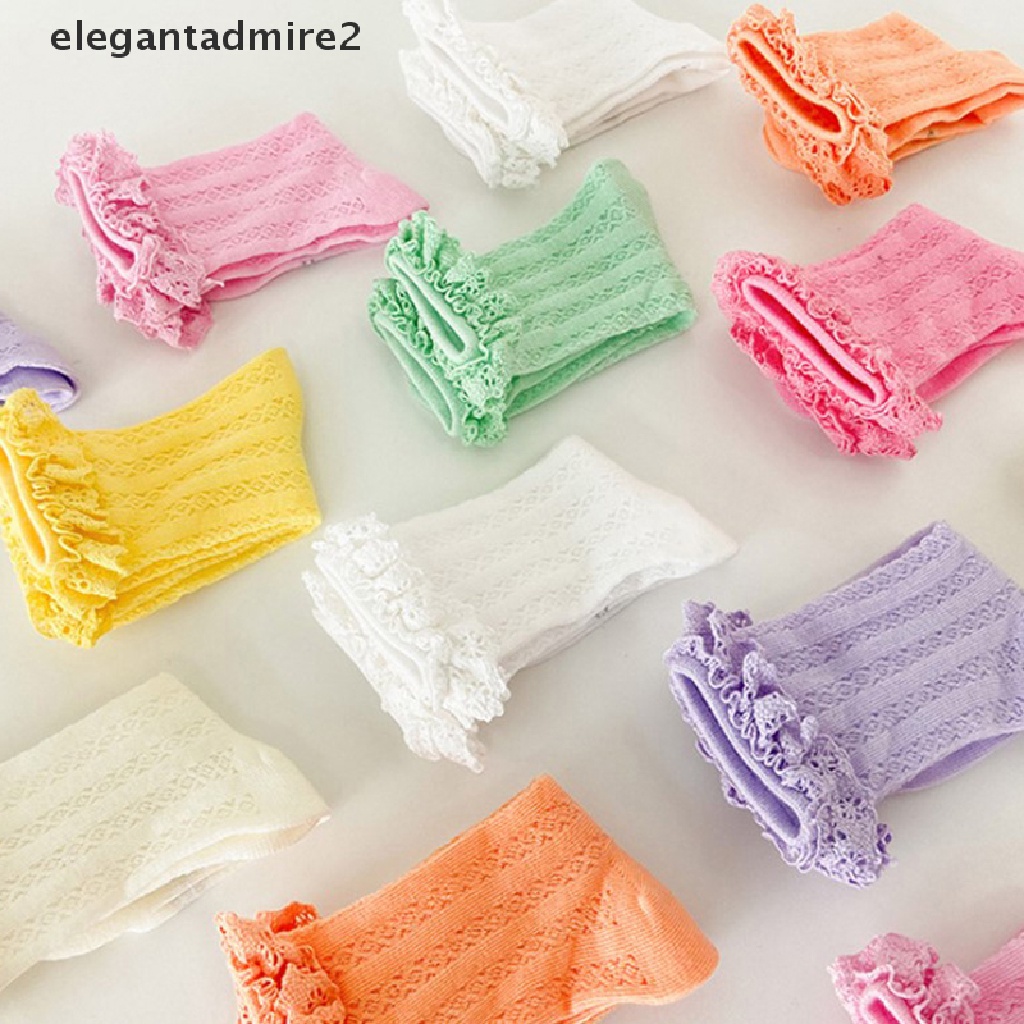 Vớ Cotton Phối Ren Hoa Nhún Bèo Màu Trơn Kiểu Công Chúa Xinh Xắn Cho Bé Gái