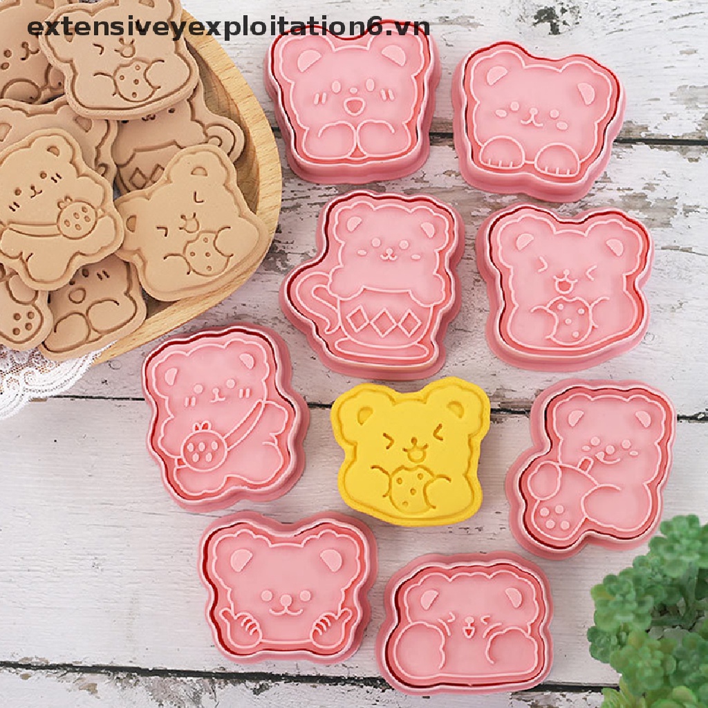 Bộ 8 Khuôn Cắt Tạo Hình Bánh Quy Hình Gấu 3D Bằng Nhựa