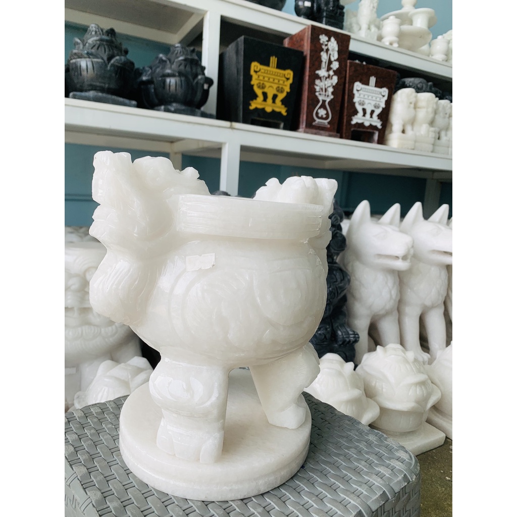 Lư hương, bát hương, bát nhang chạm rồng trang trí bàn thờ, mộ đá trắng-bk store