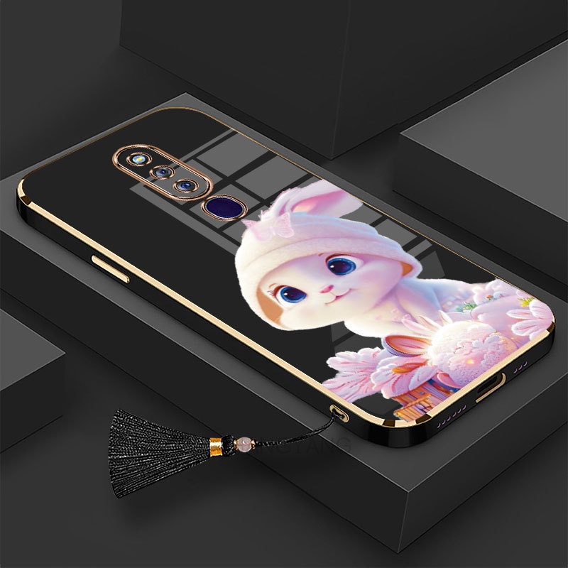 Ốp lưng oppo f11 pro f11 Ốp Điện Thoại Tpu Dẻo Mạ Màu Gradient In Hình Thỏ Kèm Dây Đeo Cho oppo f11 pro f11