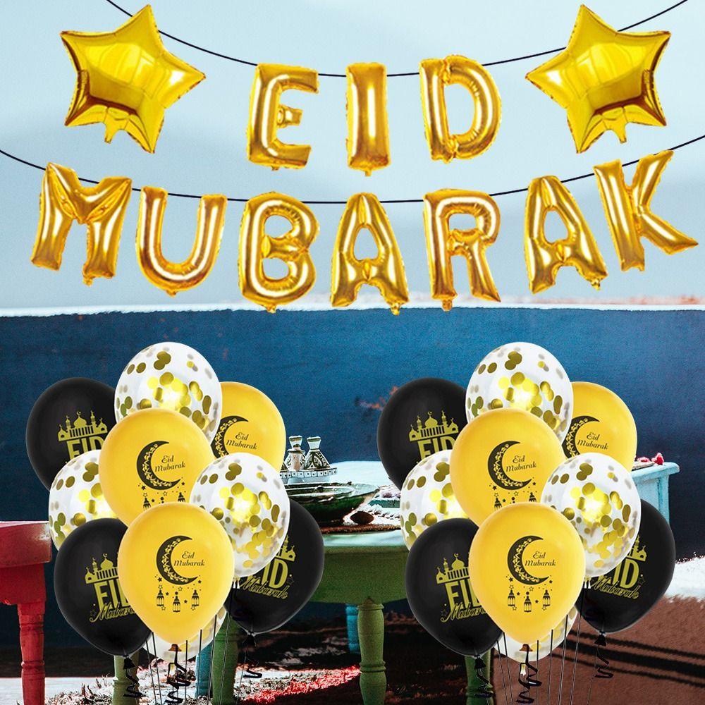 Layor1 Bong Bóng Eid Mubarak Ngôi Sao Mặt Trăng Treo Tường Trang Trí Nhà Cửa Tiệc Hồi Giáo Ramadan Kareem