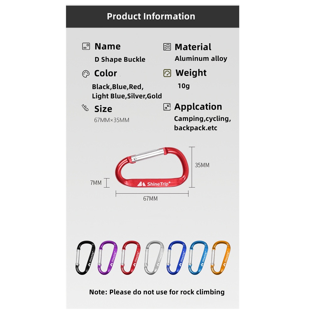 Móc Khóa Carabiner Chữ D Bằng Nhôm Shinerip Dùng Cắm Trại