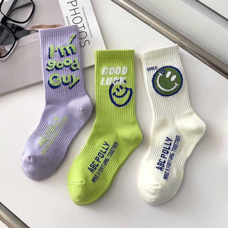 Tất Chân Hình Mặt Cười Màu Xanh Lá Cây Mori Smile Phù Hợp Cho Bé Trai Và Bé Gái Tập Thể Thao Và Bé Gái