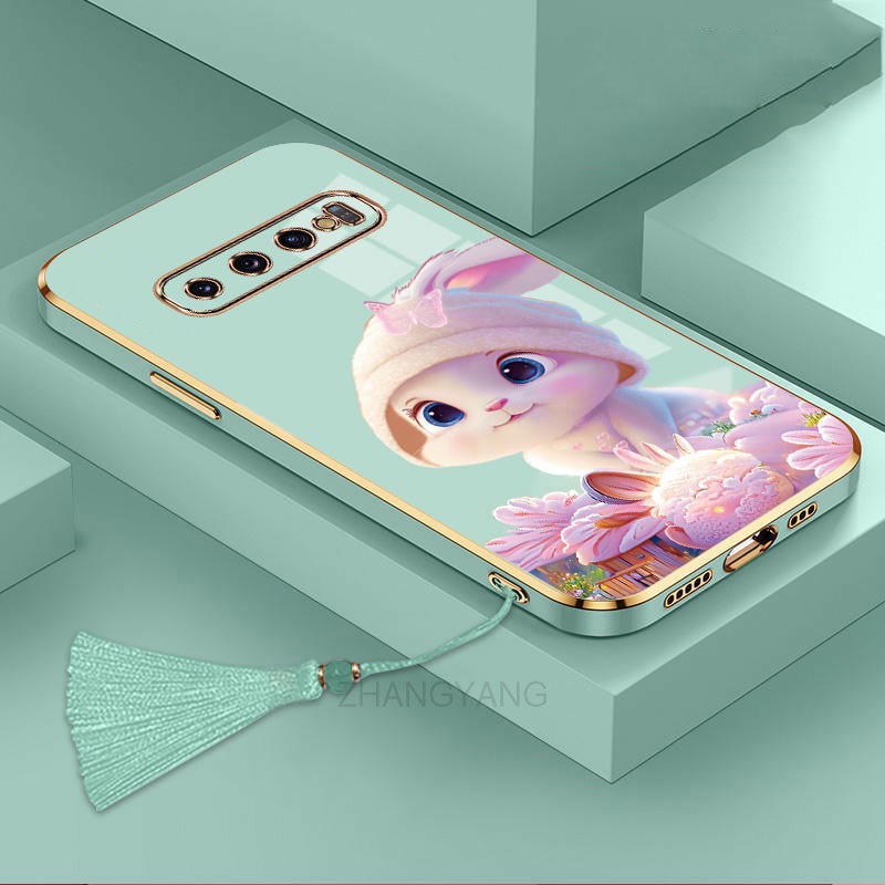 ốp lưng Samsung s10 plus s10 s9 s8 Ốp Điện Thoại Tpu Dẻo Mạ Màu Gradient In Hình Thỏ Kèm Dây Đeo Cho Samsung s10 plus s10 s9 s8