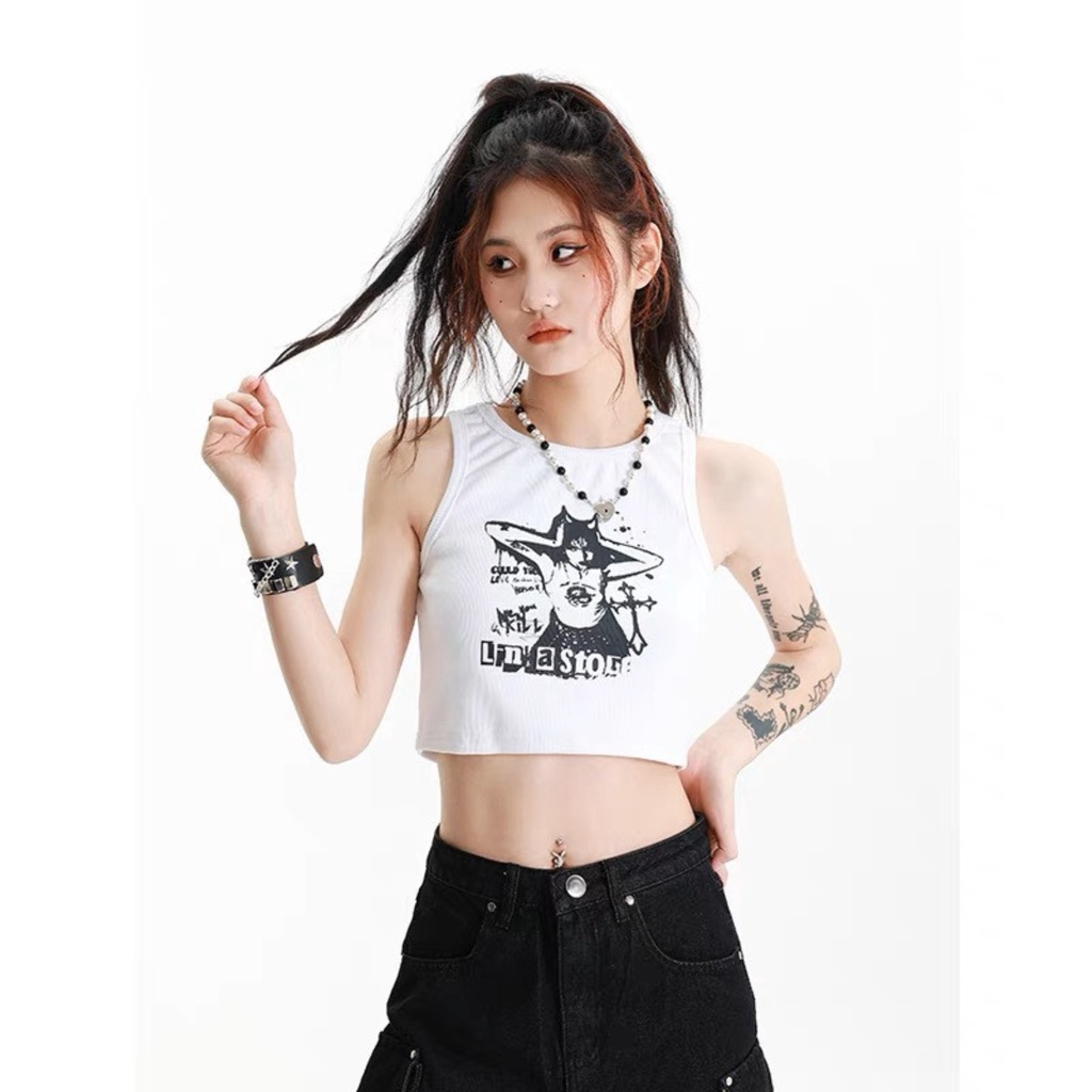 Áo croptop sát nách PINKSTORE29 kiểu in hình cô gái cực chất A5669