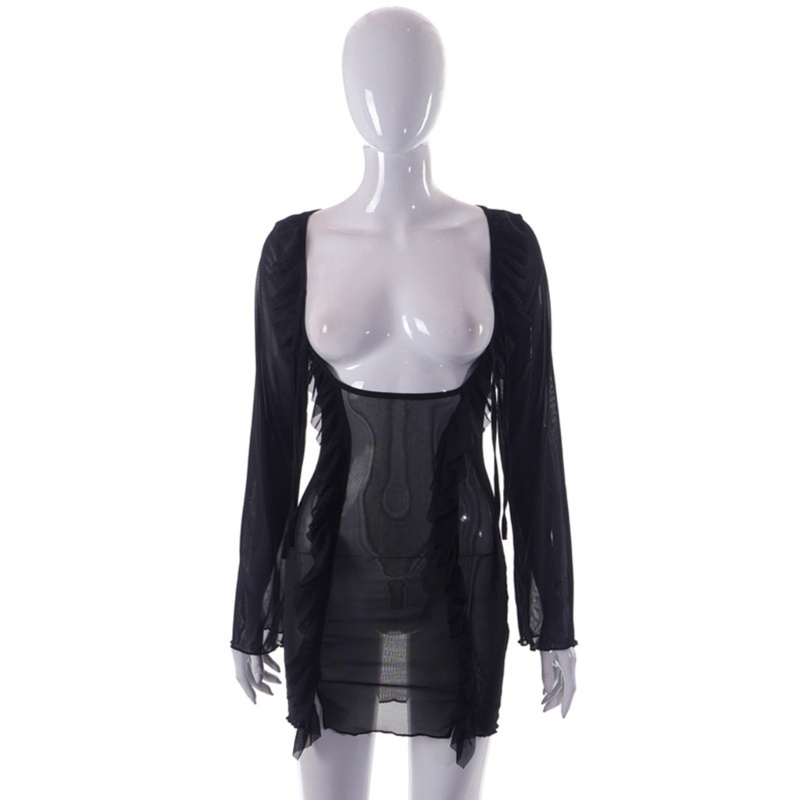 Đầm Lưới Dài Tay Phối Tua Rua Thời Trang Quyến Rũ Dành Cho Nữ