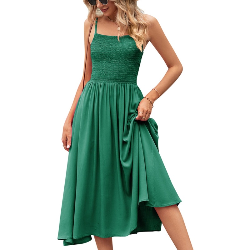 Xiangbao Đầm Midi Hai Dây Thời Trang Mùa Hè Cho Nữ