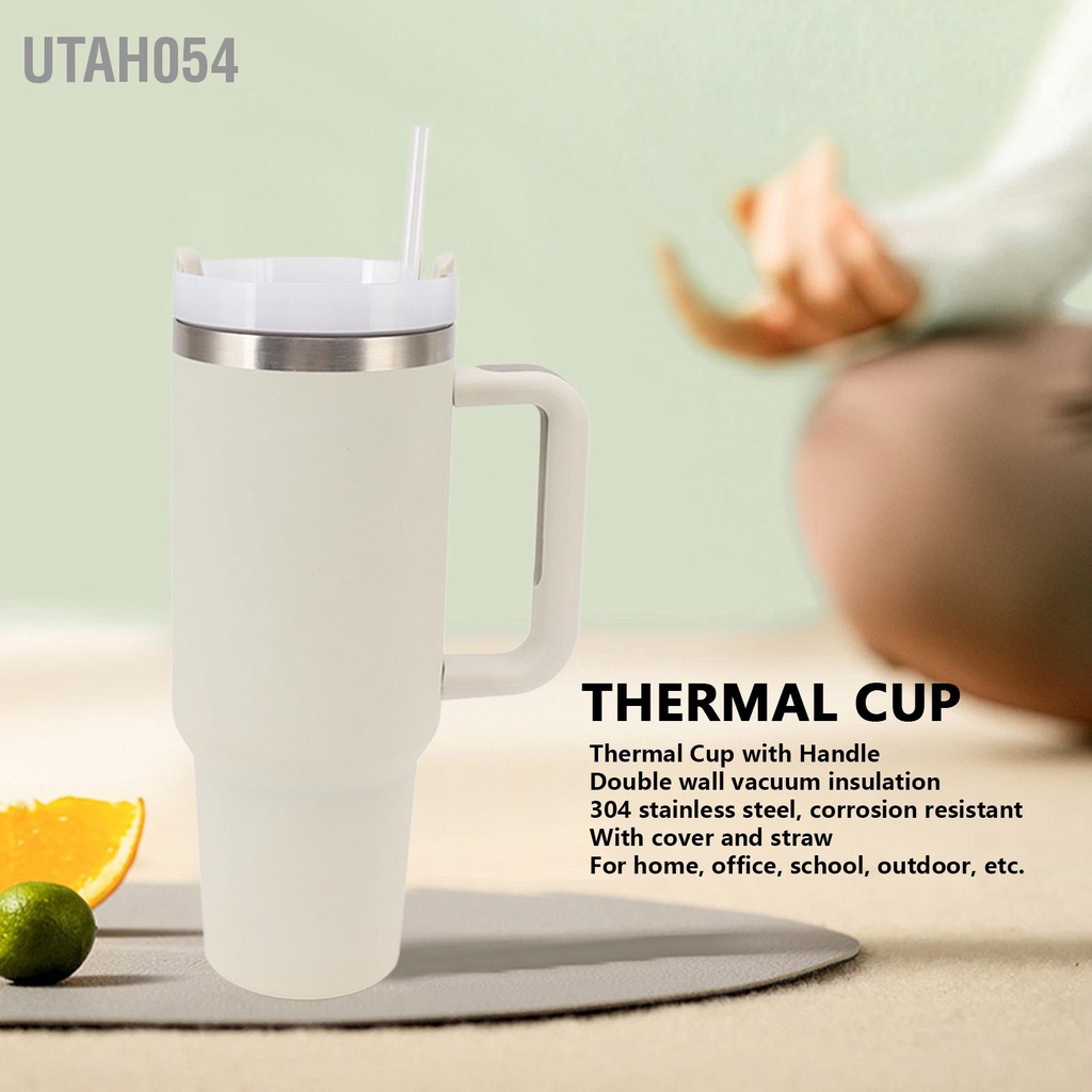 Utah054 Cốc Giữ Nhiệt 40oz Có Tay Cầm Bằng Thép Không Gỉ 304 Cà Phê Cách Lạnh Ống Hút