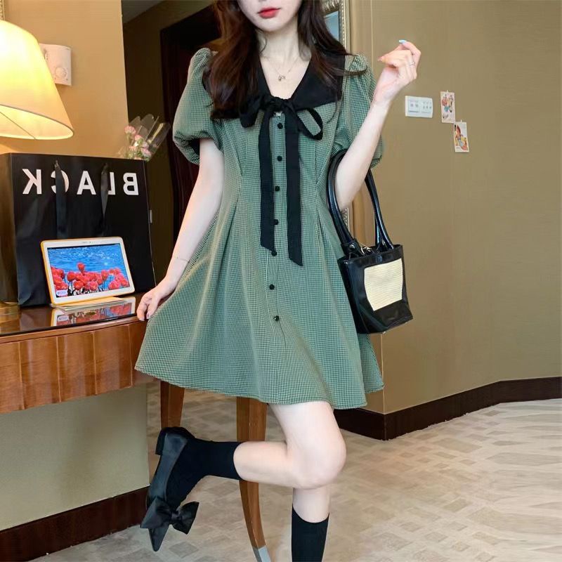 Đầm Tay Phồng Cổ Thủy Thủ Phong Cách Trung Hoa Thời Trang Mùa Hè