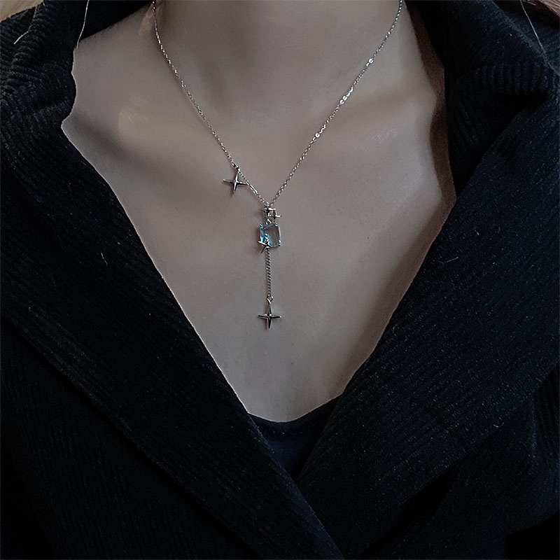 Vòng Cổ Choker Đính Đá Pha Lê Xanh Dương Lấp Lánh Thời Trang Cho Nữ