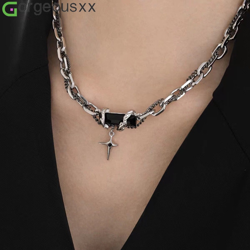 Dây Chuyền Mặt Thánh Giá Đính Đá Đen Phong Cách Punk Thời Trang Cho Nam Và Nữ