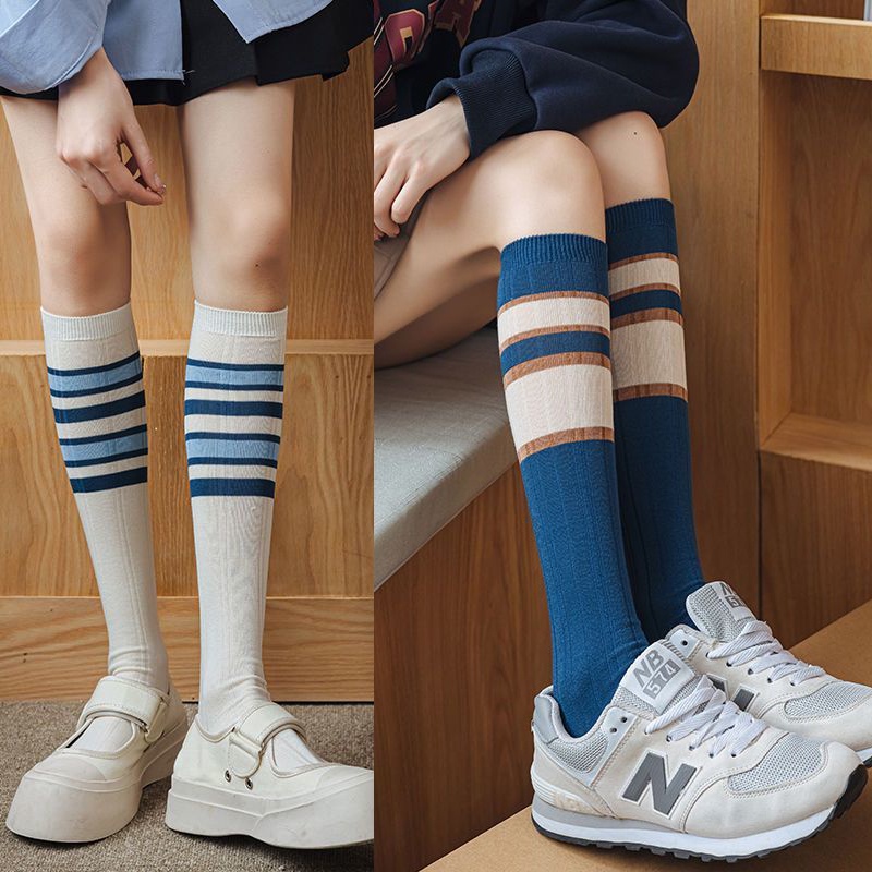 Tất Bắp Chân Cotton Họa Tiết Caro Thời Trang Cho Nữ