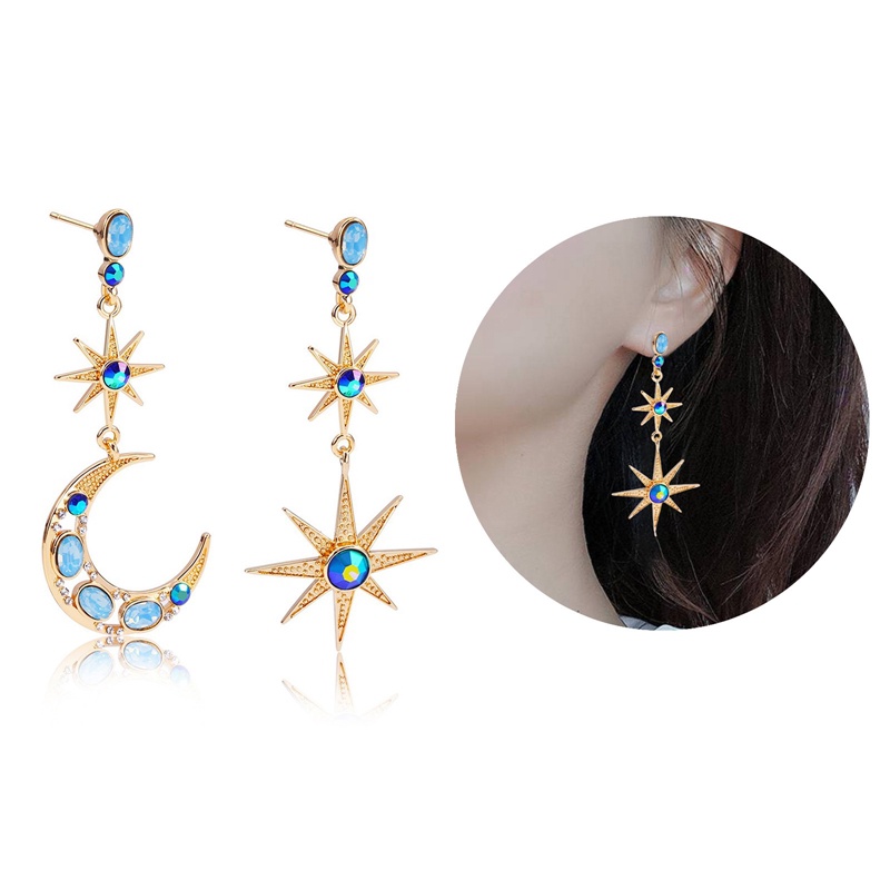 Bông Tai Hình Mặt Trăng Ngôi Sao Đính Đá Thời Trang