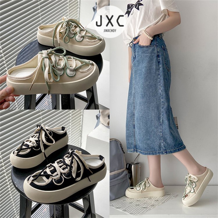 JINxCHOY Giày lười JINXCHOY hở ngón mũi tròn buộc dây thời trang mới thoải mái dễ phối đồ