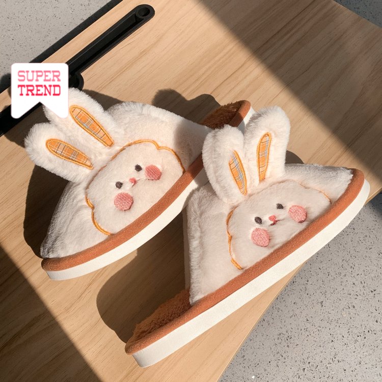 Dép Bông Đi Trong Nhà Mũi Tròn Đế Bằng Kiểu Hoạt Hình Đáng Yêu Thời Trang