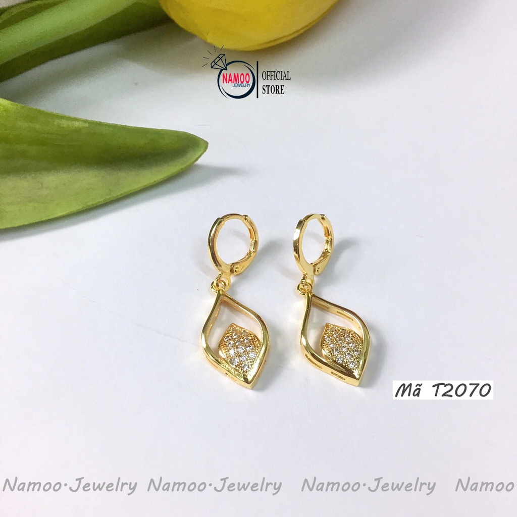 Khuyên Tai Hình Chiếc Lá T2070 Đính Đá Dáng Dài