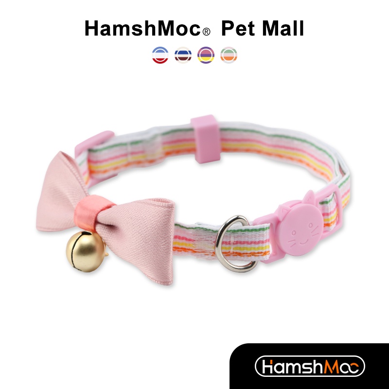 HamshMoc Vòng Cổ Mềm Nhẹ Tháo Lắp Nhanh Có Chuông Hình Nơ Dễ Thương An Toàn Cho Mèo Cưng