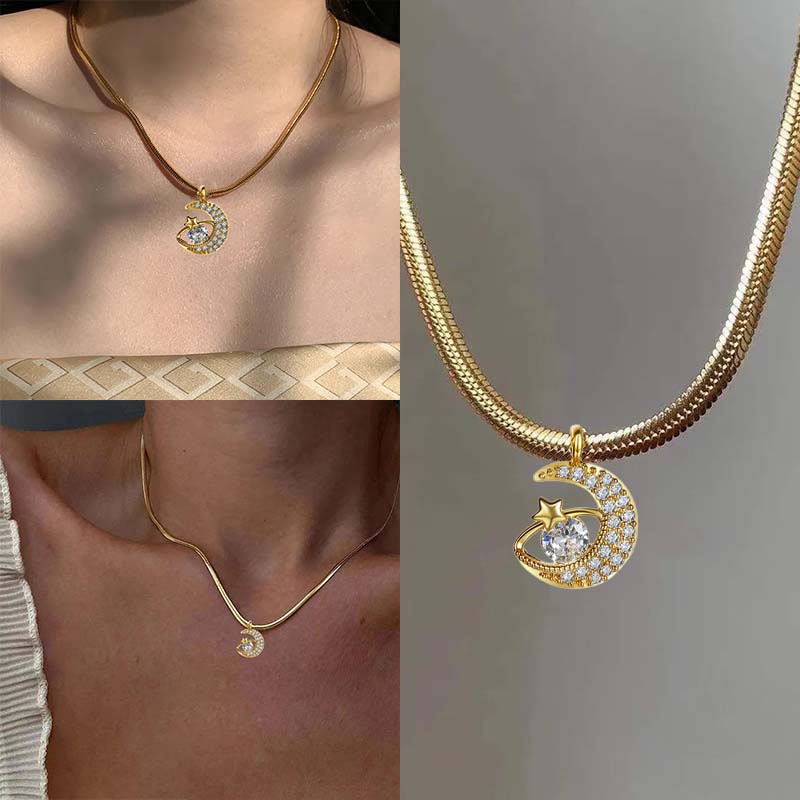Vòng cổ Mạ Vàng 18K Mặt Hình Ngôi Sao Mặt Trăng Không Gây Dị Ứng Phụ Kiện Cho Nữ Giới Hyjp2