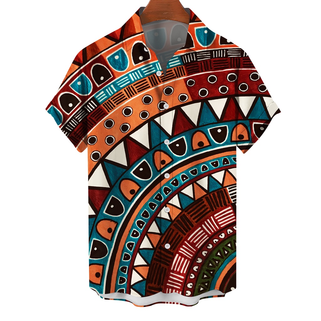 Áo Sơ Mi Tay Ngắn Dáng Rộng In Họa Tiết Bộ Lạc Thời Trang Mùa Hè Cho Nam