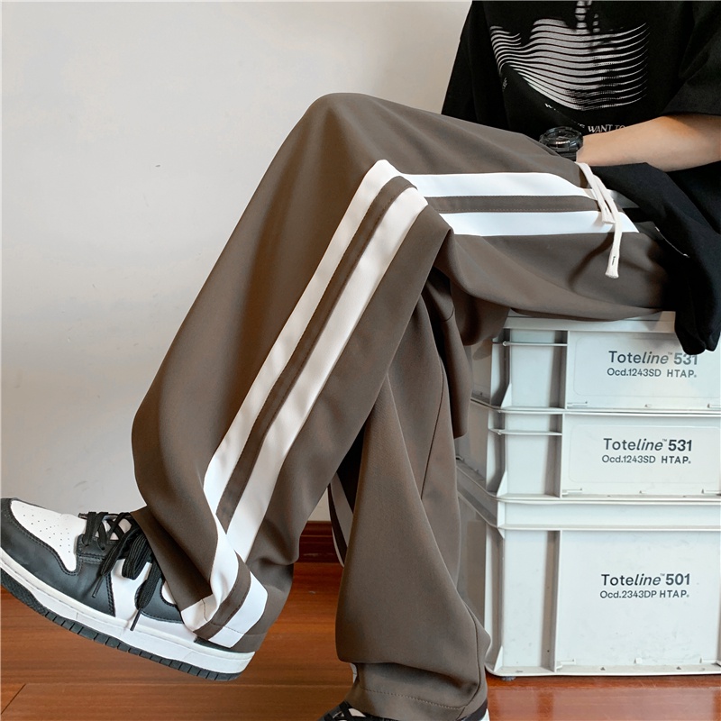 Quần Dài Ống Rộng Họa Tiết Kẻ Sọc Phong Cách Hong Kong Thời Trang Mùa Hè Cho Nam