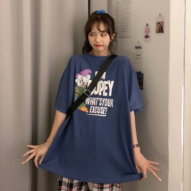 Áo Thun Tay Ngắn Cổ Tròn Dáng Rộng In Họa Tiết Hoạt Hình Phong Cách Harajuku Thời Trang Mùa Hè Cho Học Sinh