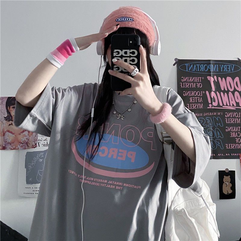 Áo Thun Mùa Hè 2023 Dáng Rộng Tay Cộc Phong Cách Harajuku Hàn Quốc Dễ Phối Đồ Cho Nữ