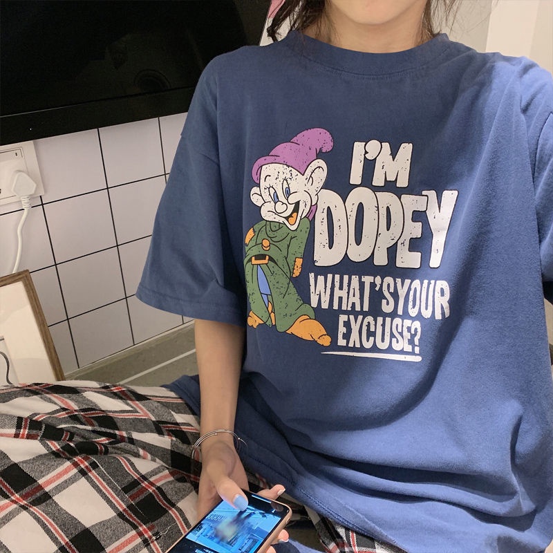 Áo Thun Tay Ngắn Cổ Tròn Dáng Rộng In Họa Tiết Hoạt Hình Phong Cách Harajuku Thời Trang Mùa Hè Cho Học Sinh