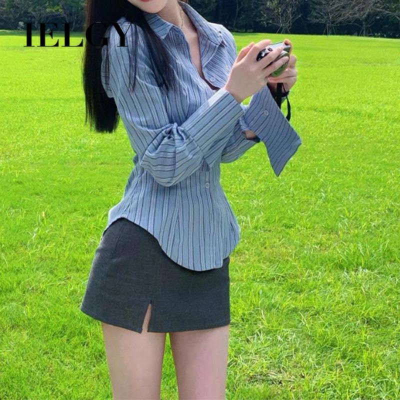 IELGY Áo Sơ Mi Tay Lỡ Ôm Eo Phong Cách Mỹ Thời Trang Cho Nữ