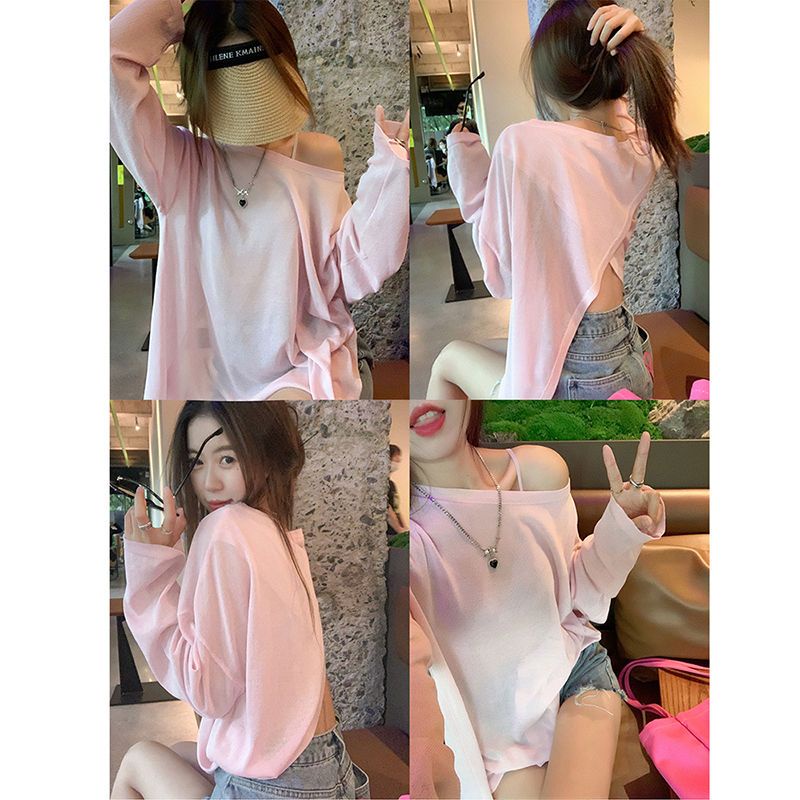 Áo Kiểu Tay Dài Mỏng Nhẹ Trong Suốt Thiết Kế Xẻ Tà Thời Trang Mùa Hè Cho Nữ