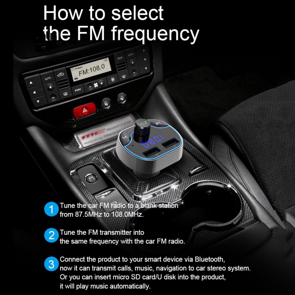 Tẩu Sạc T24 Hai Cổng USB Kết Nối Bluetooth Chơi Nhạc MP3 Dùng Trong Xe Hơi