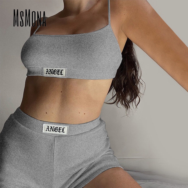 Set Đồ Thể Thao Sát Nách Màu Trơn In Chữ Thời Trang 2023 Cho Nữ