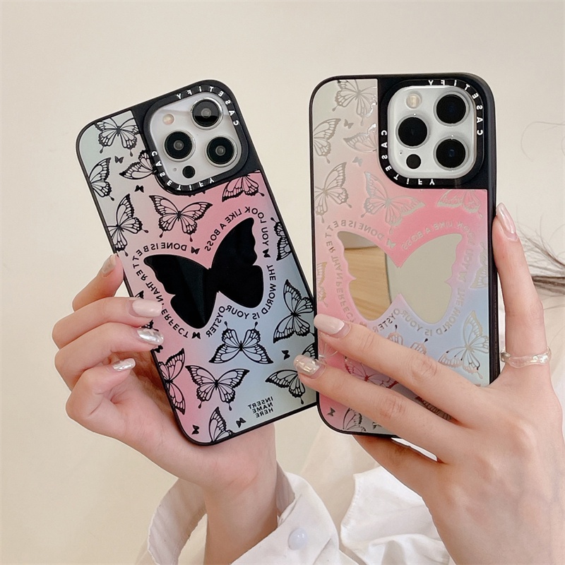 Ốp Điện Thoại Silicon TPU Cứng Chống Sốc Khắc Hình Bướm Màu Gradient Cho iPhone 14Plus 14 11 12 13 Pro Max