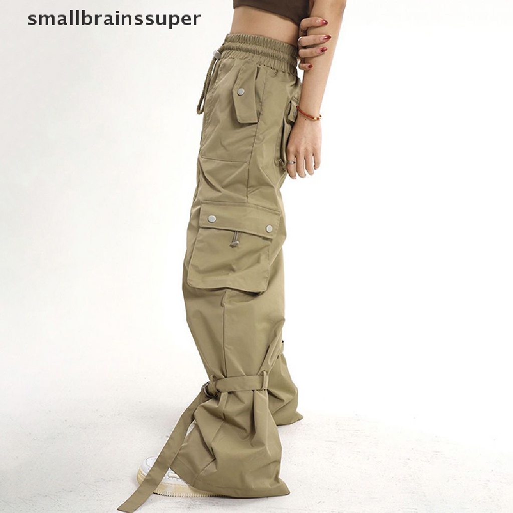 Quần Yếm Jean Ống Loe Lưng Thấp Phối Túi Lớn Y2k 90s Phong Cách Vintage Cho Nữ